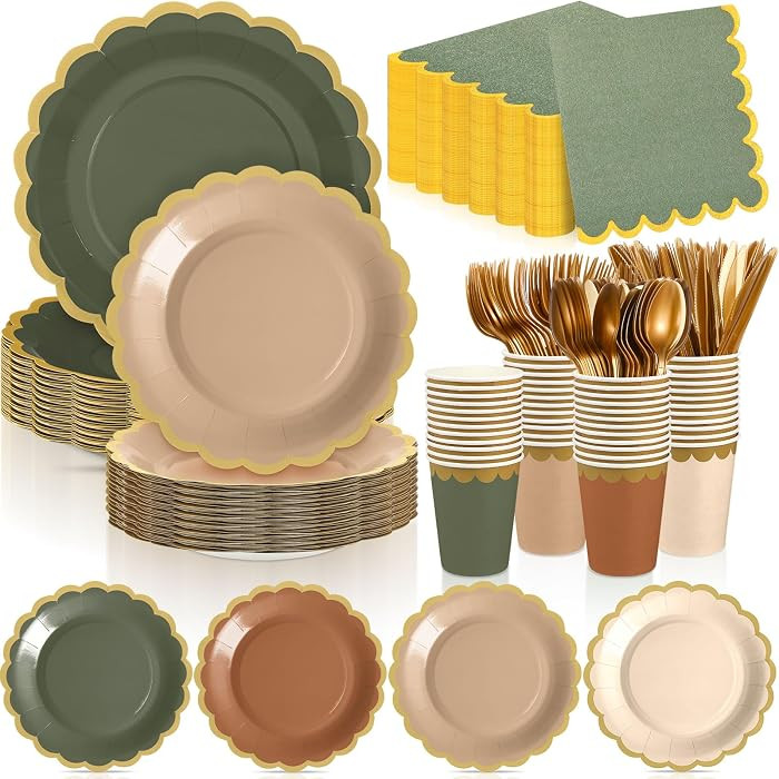 Mimorou 338 Pcs Sage Green and Brown Plates and Napkins Party Supplies for Guests Woodland Baby S... | Amazon (US)