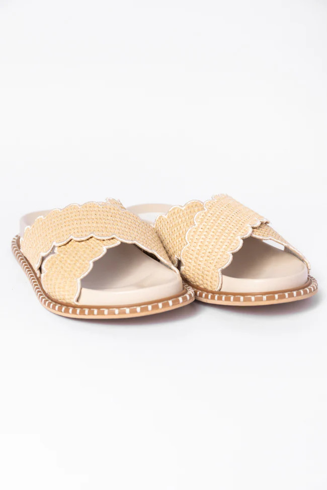 Rosemary Beige Crossover Scallop Sandals | Pink Lily