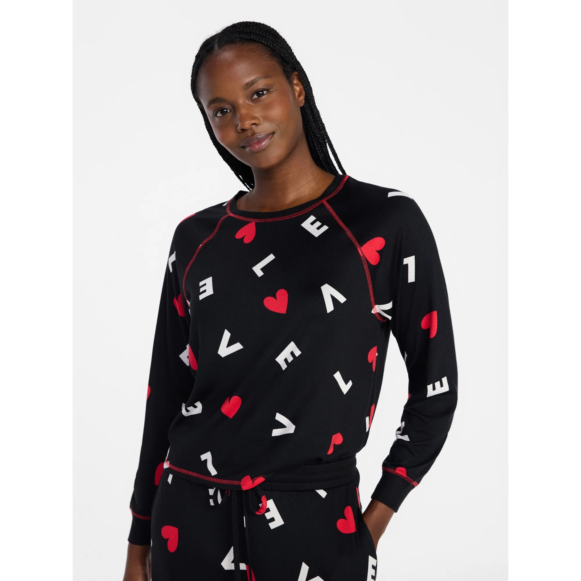 Joyspun Women's Cozy Lounge Collection Hacci Knit Long Sleeve Sleep Top, Sizes XS-3X | Walmart (US)