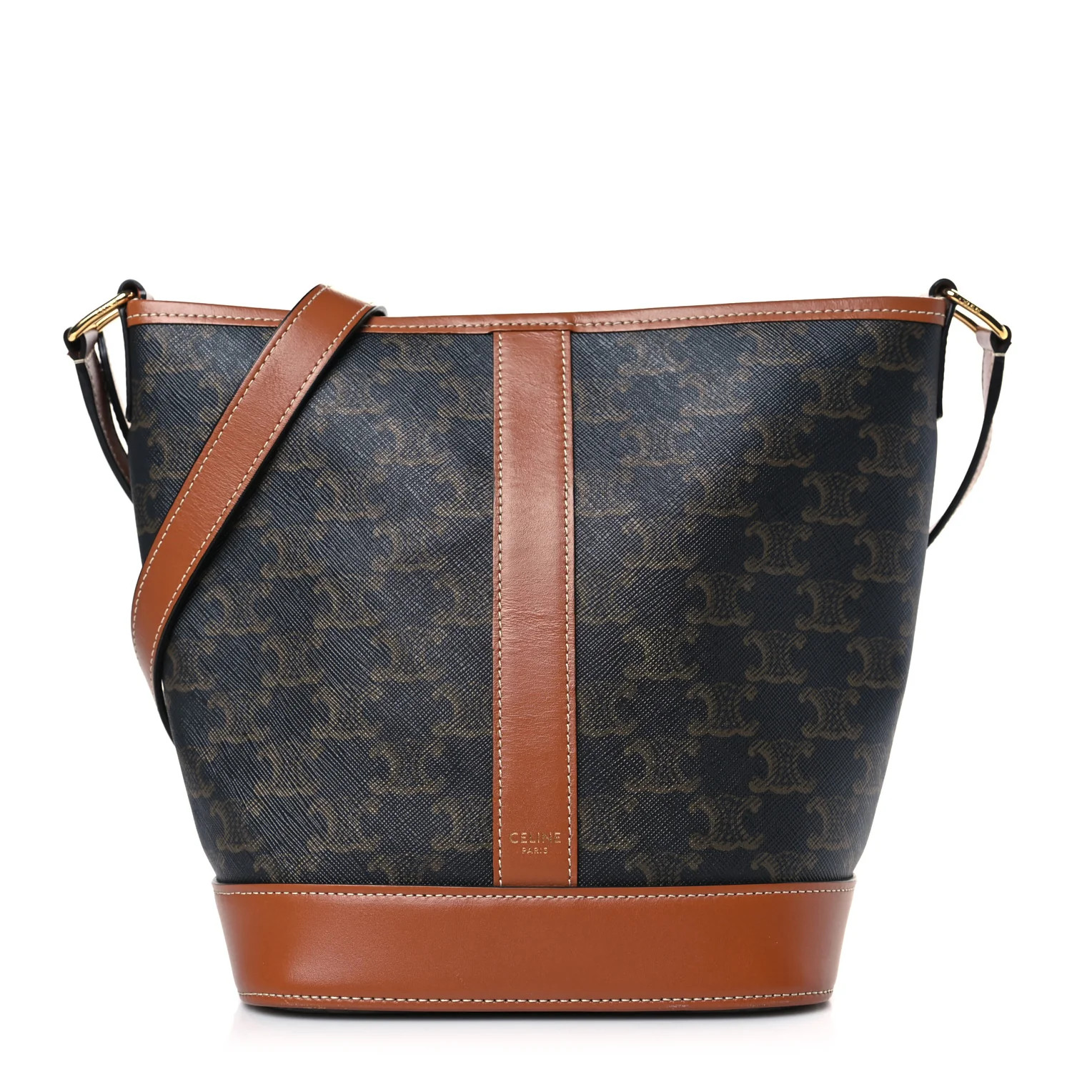 Triomphe Canvas Calfskin Small Bucket Bag Tan | FASHIONPHILE (US)