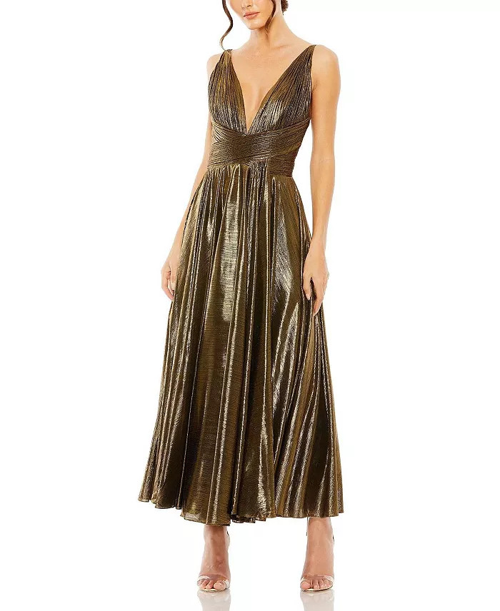 Mac Duggal Sleeveless V Neck Pleated Top Metallic Dress Back to results -  Women - Bloomingdale's | Bloomingdale's (US)