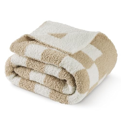 Bedsure Plaid Throw Blanket for Couch Bed - Beige Checkered Soft Blanket, GentleSoft, Fluffy, Cozy Fall Decor, for Women, 50x60 Inches | Amazon (US)