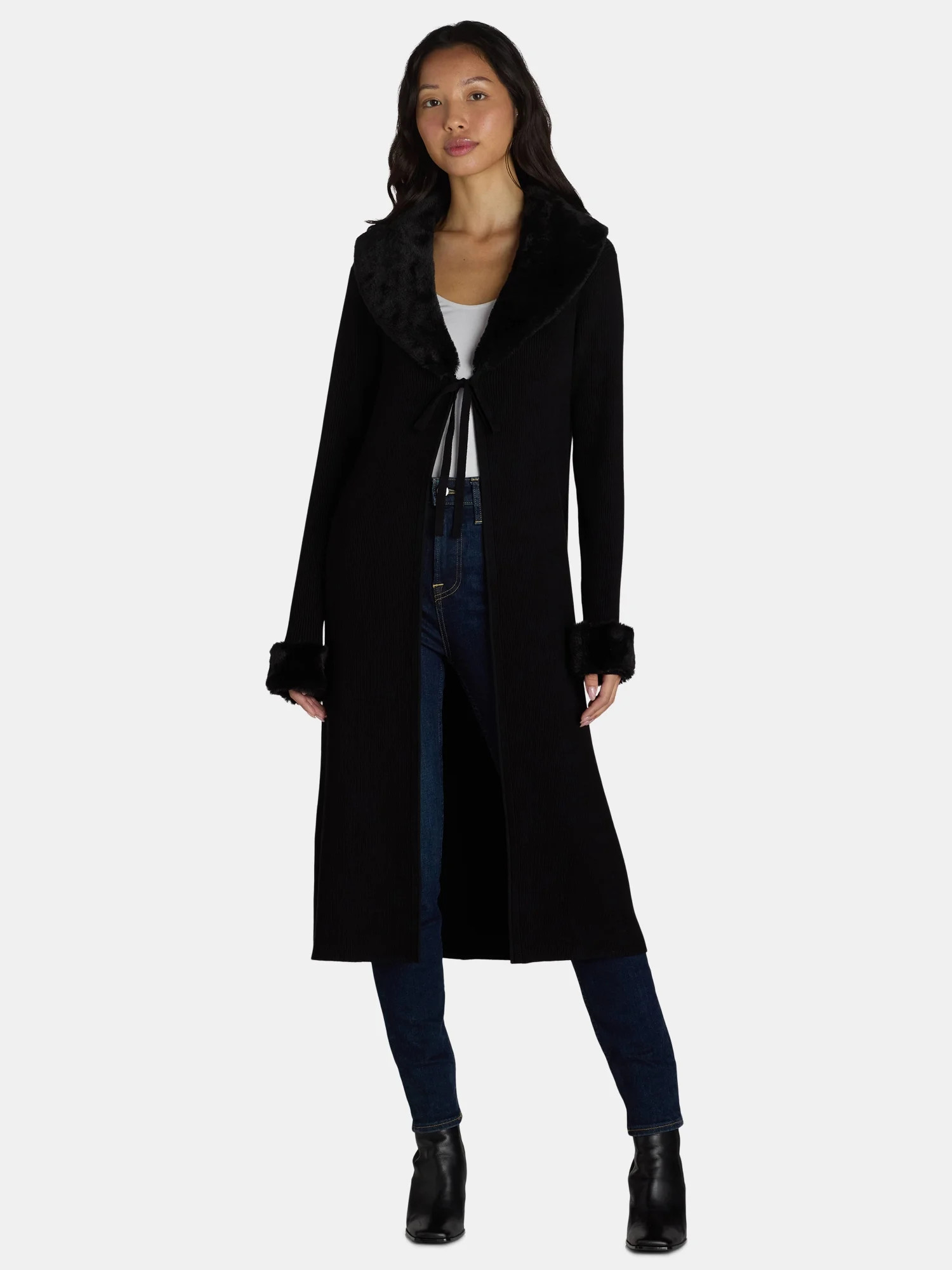 Madden NYC Women's and Women's Plus Faux Fur Trim Duster, Sizes XXS-4X | Walmart (US)