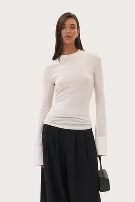 Cuffed Sheer Top - White | Maebe UK