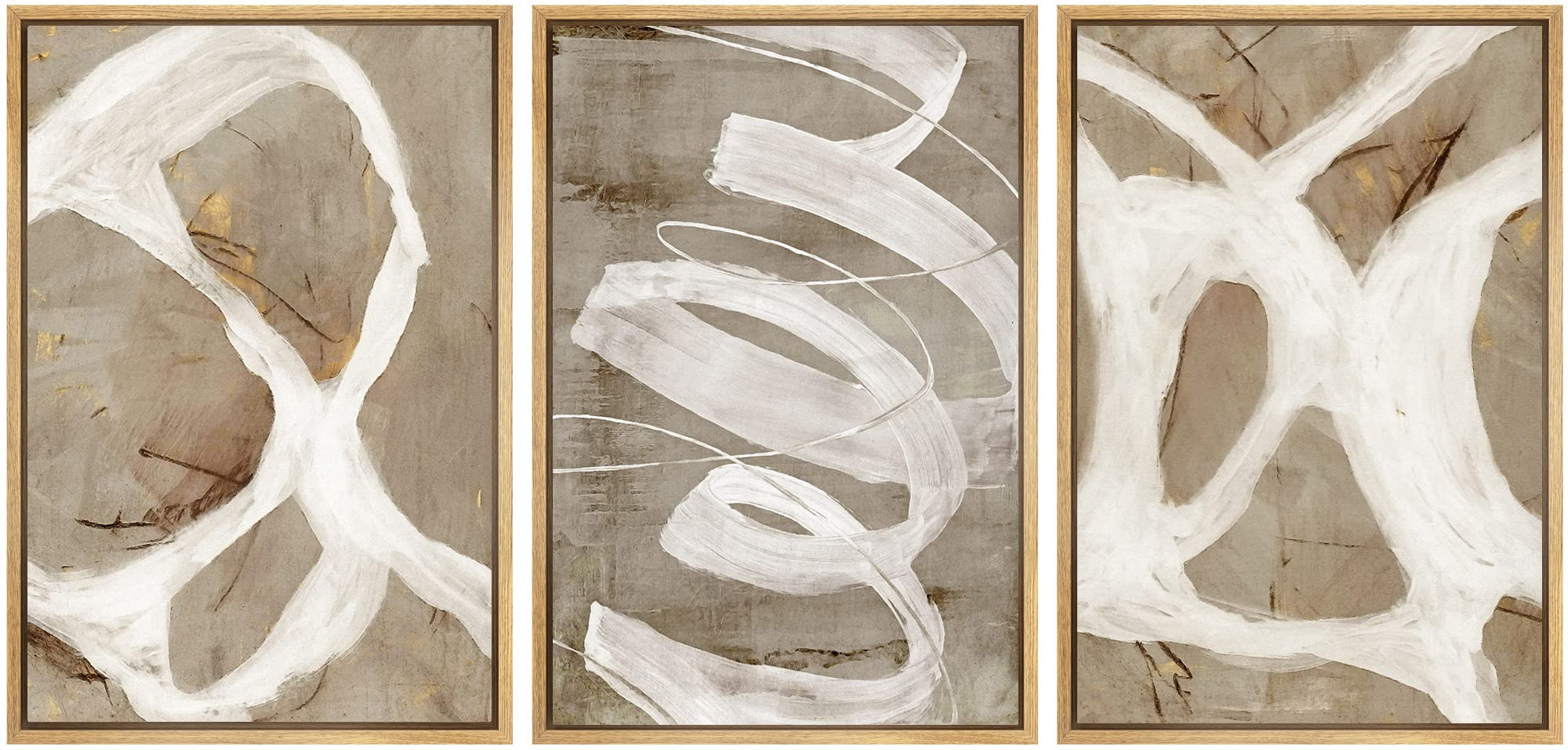 SIGNWIN Framed Canvas Print Wall Art Set White Brown Pastel Paint Strokes Shapes Abstract Illustr... | Amazon (US)