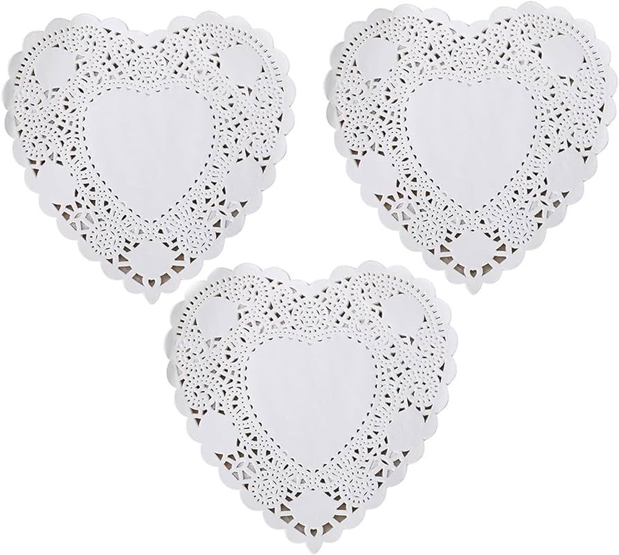Tim&Lin Heart Paper doilies - 6 Inch White Valentine’s Lace Paper Doilies - Disposable Paper Placema | Amazon (US)