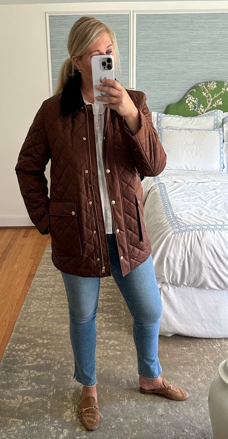 Loving this quilted barn jacket with corduroy collar for fall. Ordered  a tall and it hits just right. (I’m 5’11”) Collar is removable. On sale now 40% off! Comes in petite & regular sizes too. J.Crew, womens tall size, tall fashion, fall outfit, fall coat, brown coat, fall coat

#LTKmidsize #LTKover40 #LTKsalealert
