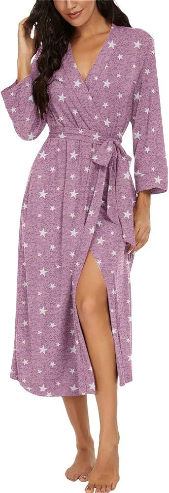 VINTATRE Women Kimono Robes Long Knit Bathrobe Lightweight Soft Knit Sleepwear V-neck Casual Ladi... | Amazon (US)