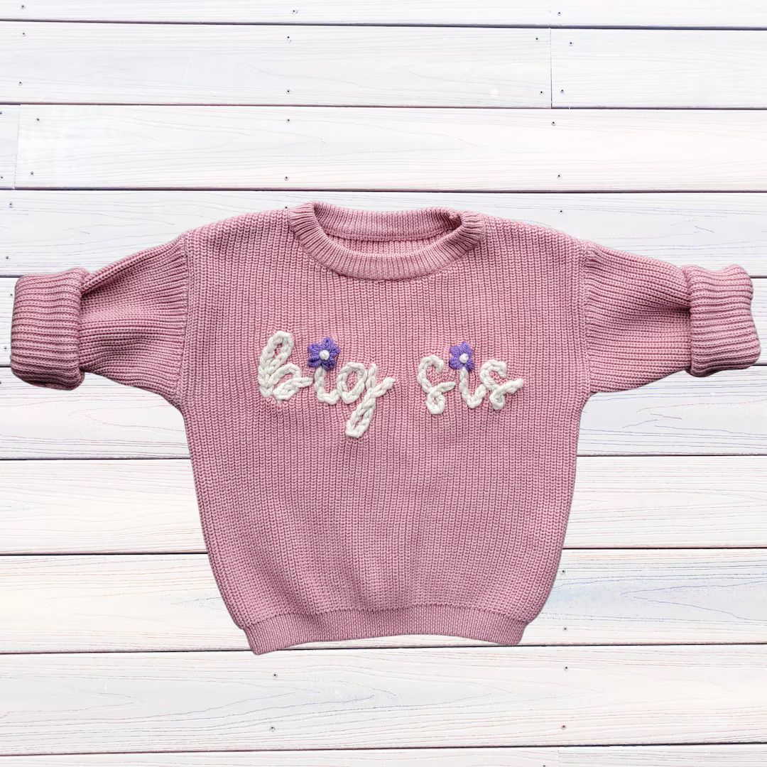 Big Sis Sweater, Lil Sis Sweater, Hand Embroidered Sweaters, Matching Sibling, Custom Baby and To... | Etsy (US)