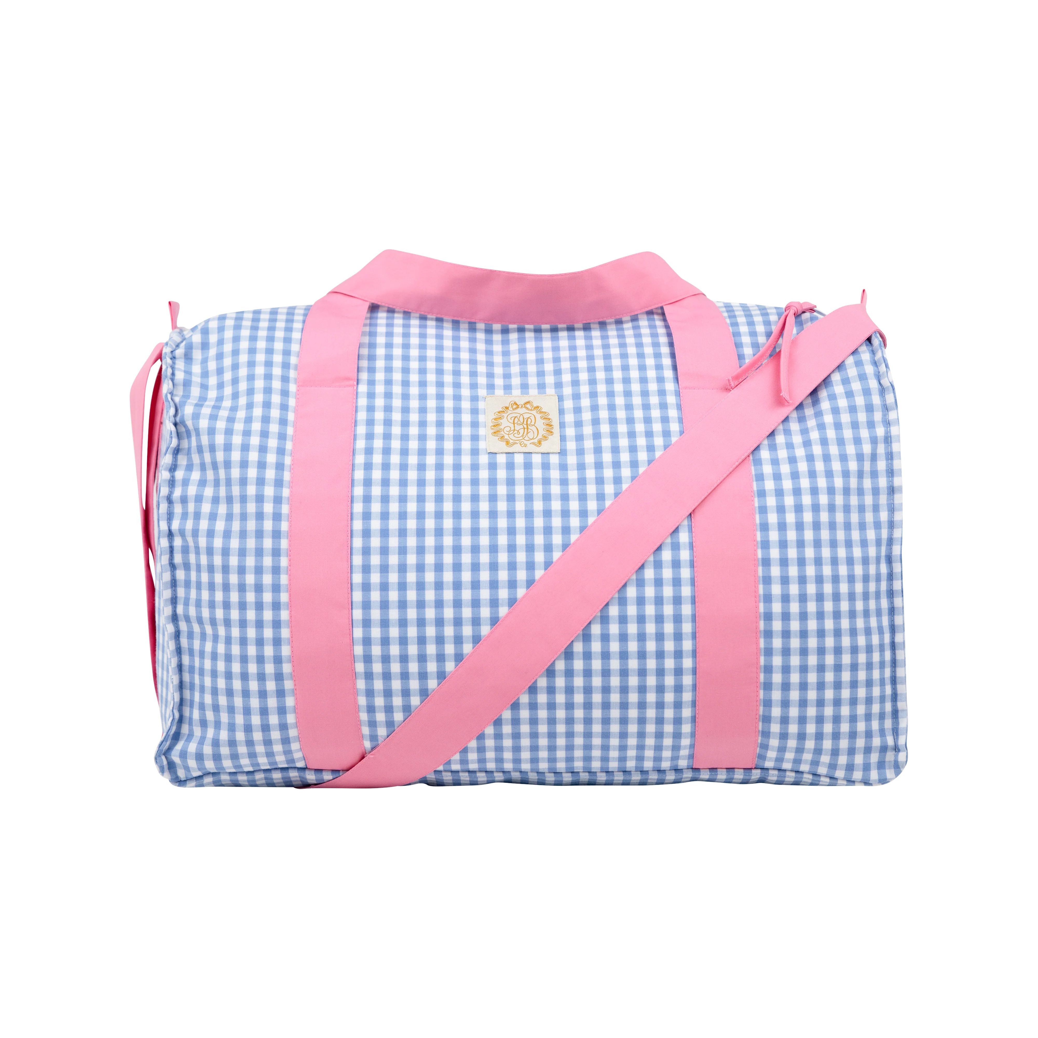 Stewart Sleepover Tote - Park City Periwinkle Check with Hamptons Hot Pink | The Beaufort Bonnet Company