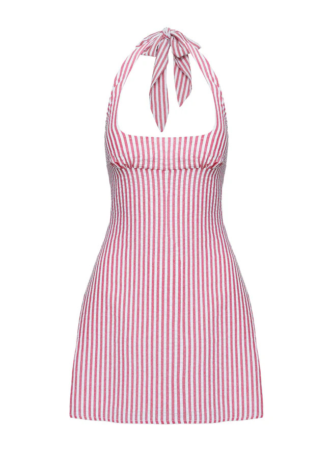 Kalico Halter Mini Dress Red / White Stripe | Princess Polly US