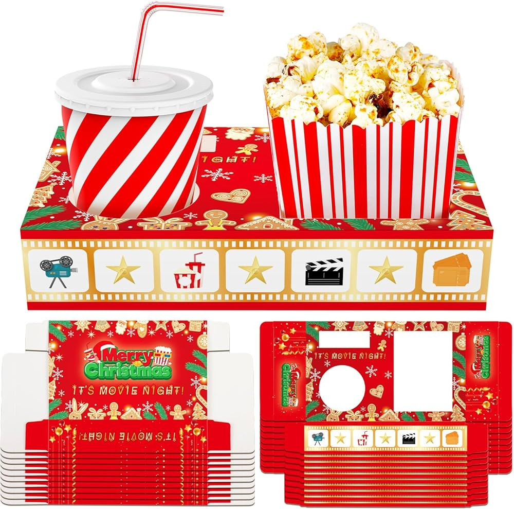 20 Pcs Christmas Movie Night Snack Trays Christmas Party Supplies Popcorn Candy Holder Movie Thea... | Amazon (US)