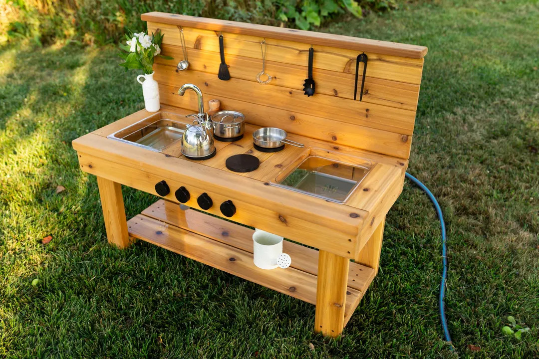 Simple Mud Kitchen With Backsplash | Outdoor Pretend Kitchen With Working Sink | Montessori Kids ... | Etsy (Global)