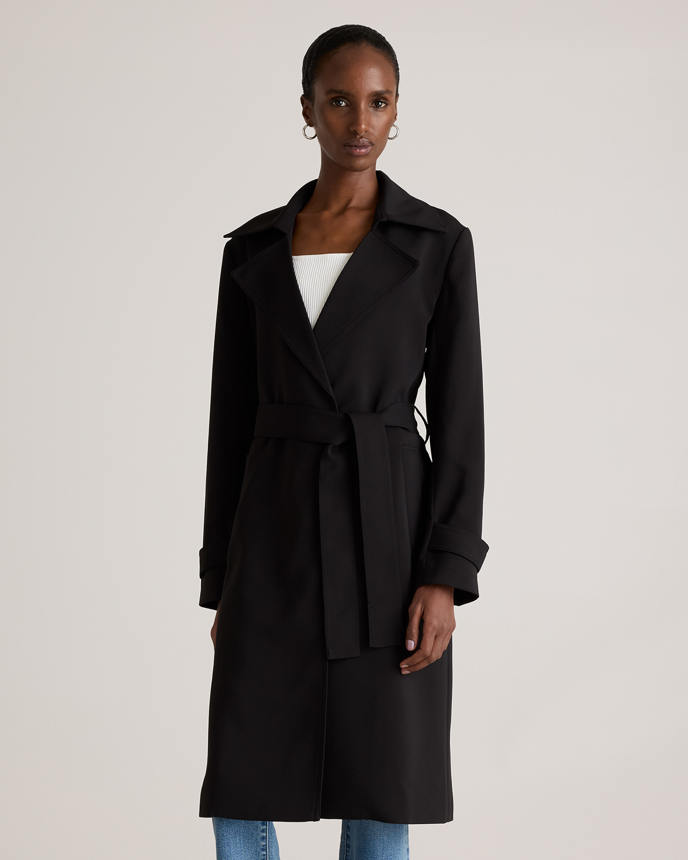 Quince | Women's Stretch Crepe Trench Coat in Navy, Size Large, Recycled Polyester | Quince