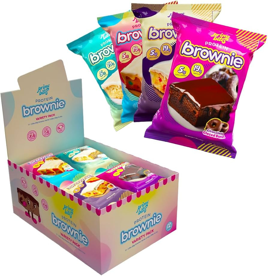 Prime Bites High Protein Brownie (12 Per Box, Variety Pack) - 19g of Protein, 5g of Collagen, Glu... | Amazon (US)