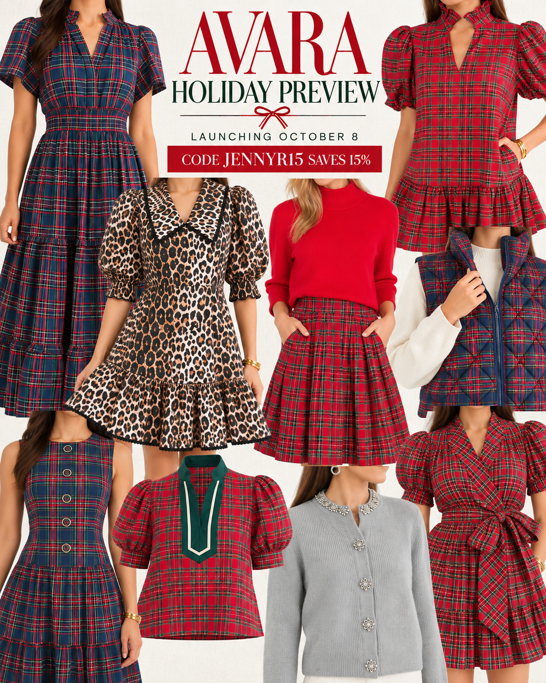 Avara's Holiday Preview is HERE! So many cute finds for holiday parties, family photos, and all the festive things on the calendar. Loving the classic plaids mixed with leopard, cozy sweaters, and pieces you can wear well beyond the holidays!

Shop my favorites and use code JENNYR15 to save