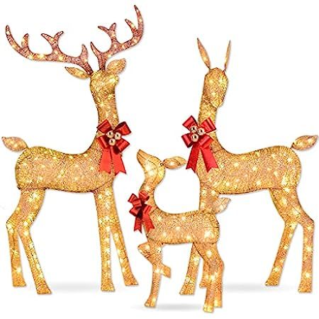 VINGLI 3-Piece Lighted Christmas Reindeer Family Set Outdoor Decorations, Weather Proof Deer Family  | Amazon (US)