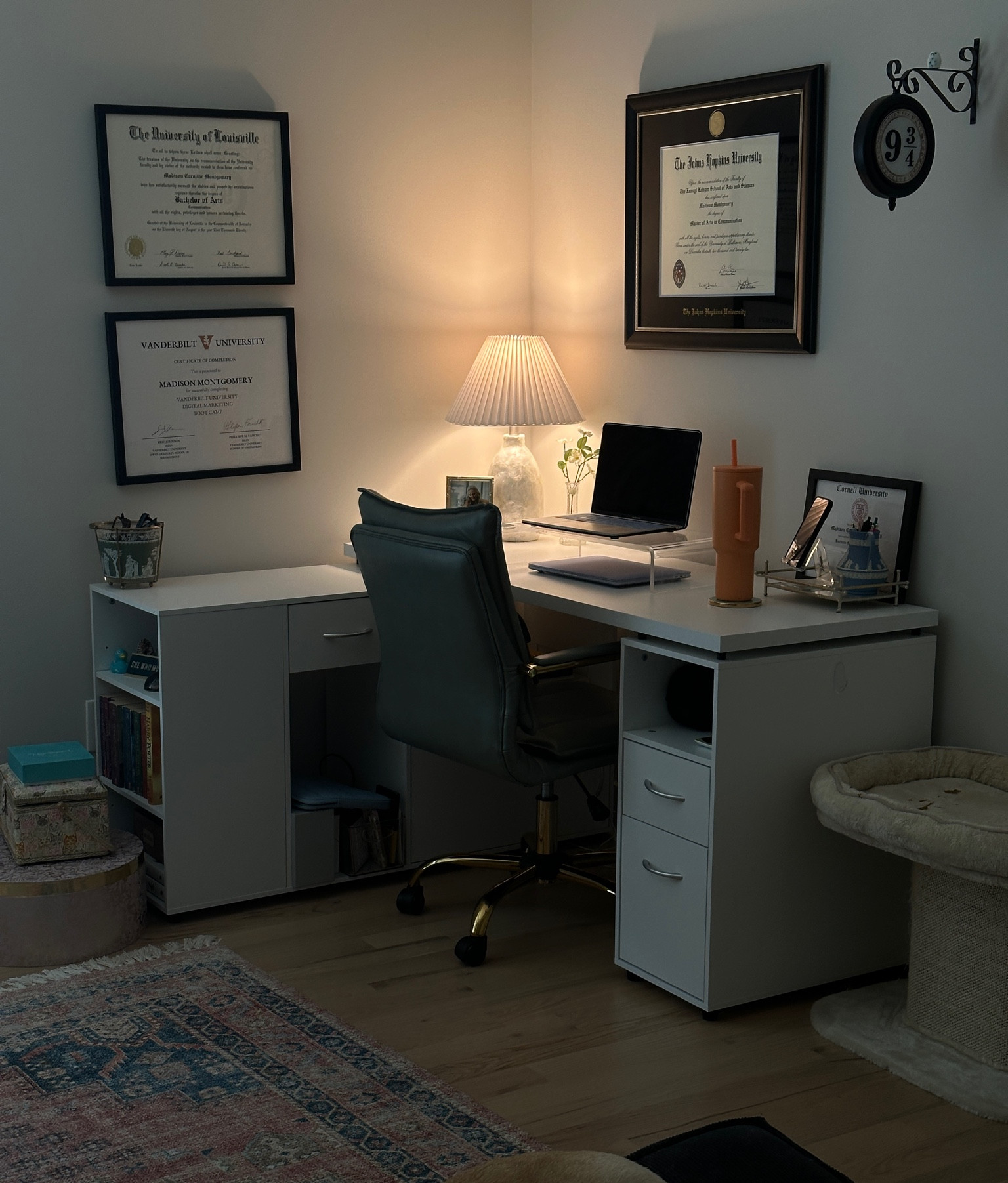 cute and cozy home office, girly office decor, aesthetic office decor, l shaped desk, corner desk 

#LTKHome #LTKSummerSales