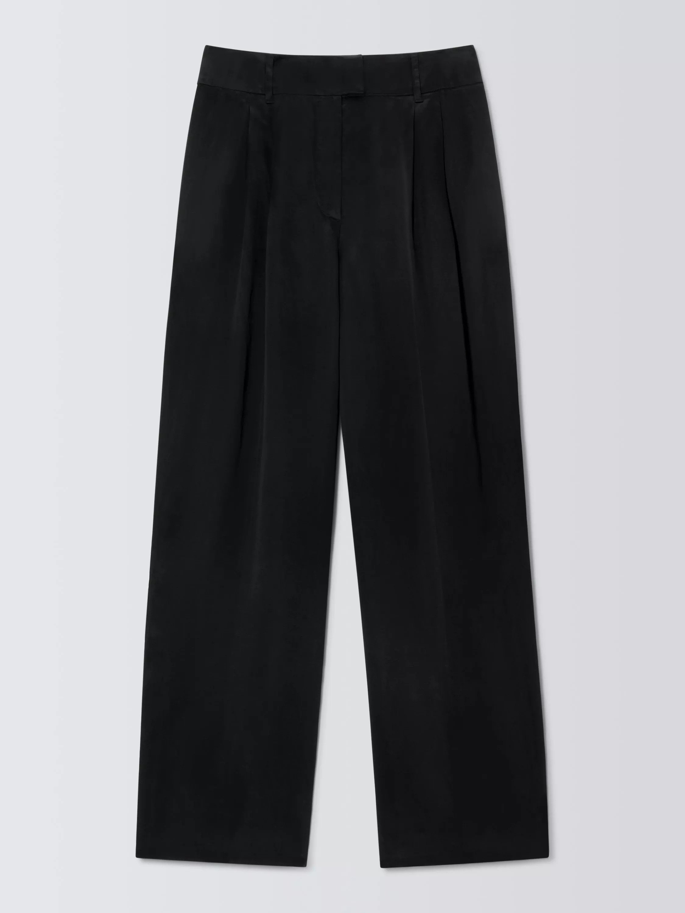 Satin Pleat Detail Wide Leg Trousers, Black | John Lewis (UK)