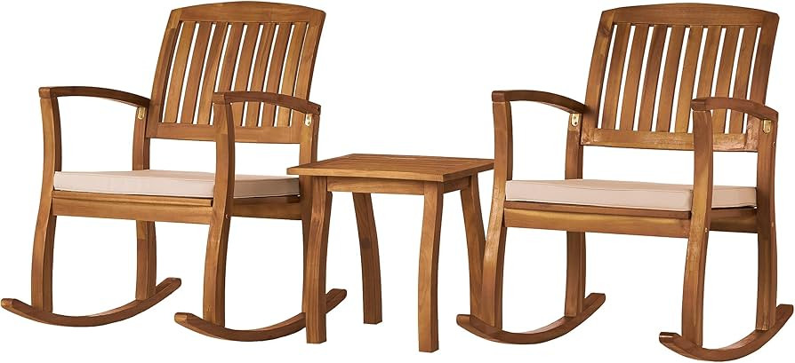 Christopher Knight Home Selma Acacia Rocking Chairs with Cushions, 2-Pcs Set, Teak Finish | Amazon (US)