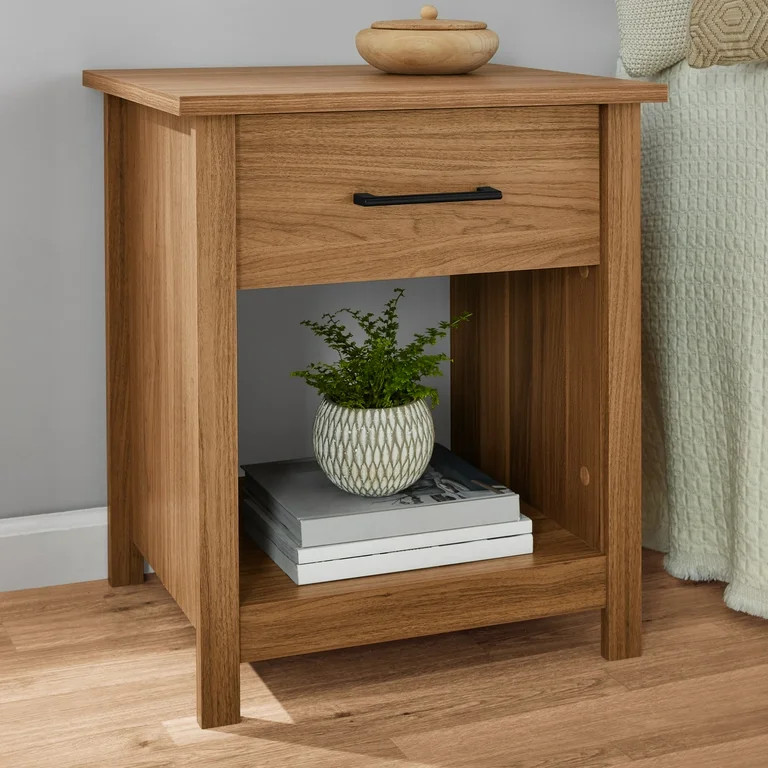 Mainstays Hillside Nightstand with Drawer, Walnut Finish | Walmart (US)