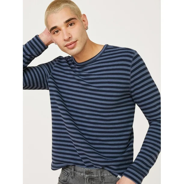 Free Assembly Men's Long Sleeve Textured Stripe Crewneck Sweatshirt - Walmart.com | Walmart (US)