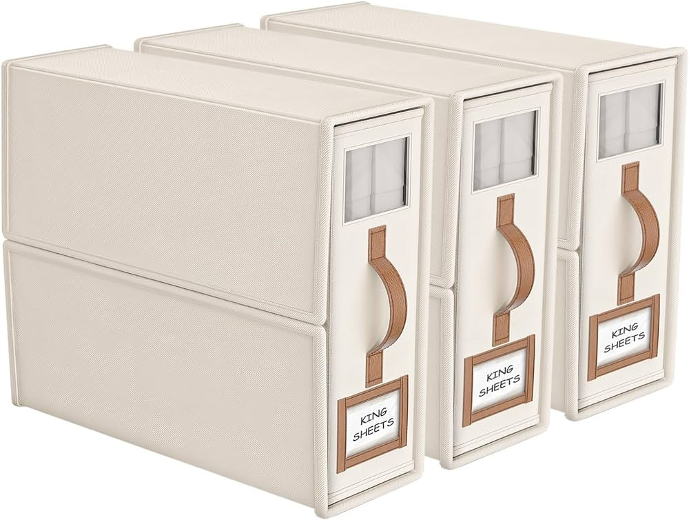 BigPonPon 3-Pack Foldable Bed Sheets Set Organizers and Storage(King & Queen Size),Linen Fabric C... | Amazon (US)