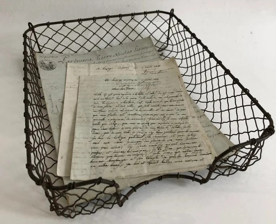 Antique French Woven Wire File Basket: Desktop Organizer - Etsy | Etsy (US)