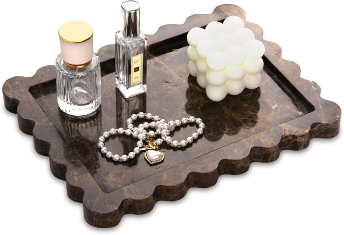 Scalloped Marble Decorative Tray,Luxury Natural Stone Bathroom Vanity Tray, Dresser Top Perfume C... | Amazon (CA)