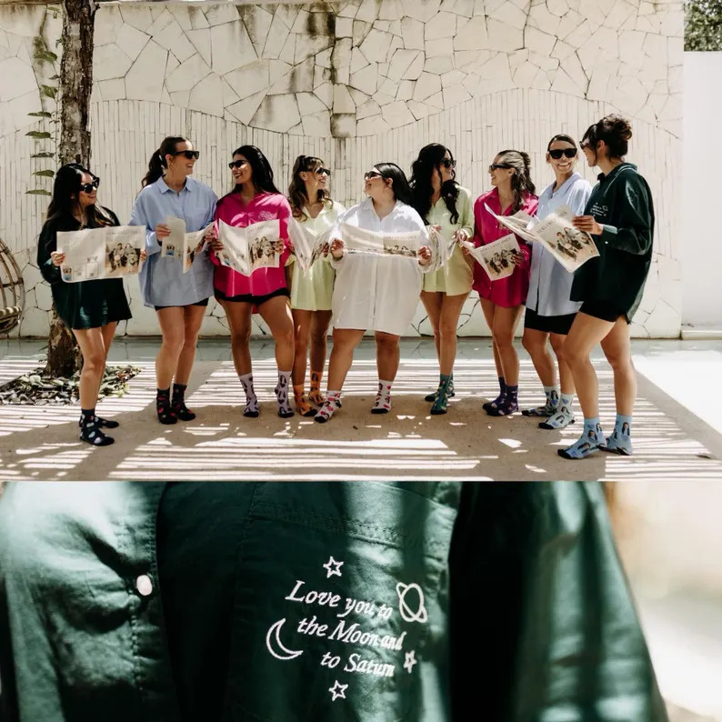 Custom Embroidered Button up Shirts, Embroidered Bridesmaids Gifts, Embroidered Wedding Day Butto... | Etsy (US)