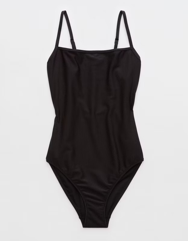 Aerie Shine Rib Scoop Full Coverage One Piece Swimsuit | Aerie