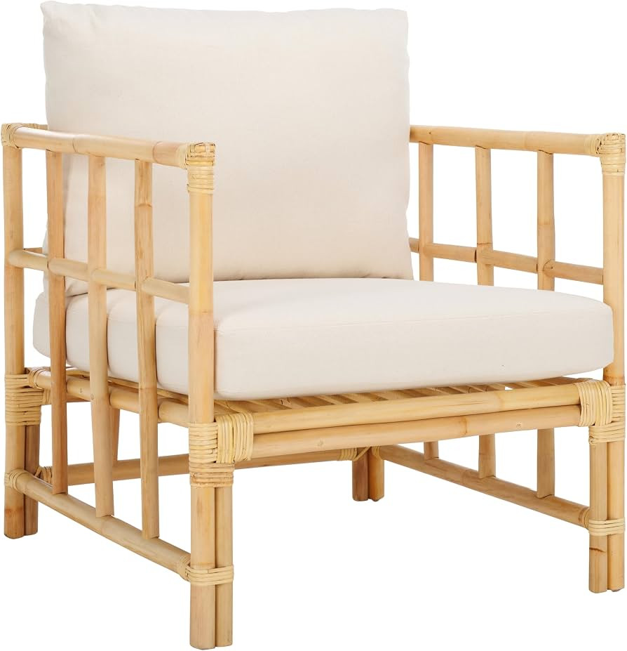 SAFAVIEH Home Collection Aisling Tropical White/Natural Accent Chair with Cushion (Fully Assemble... | Amazon (US)