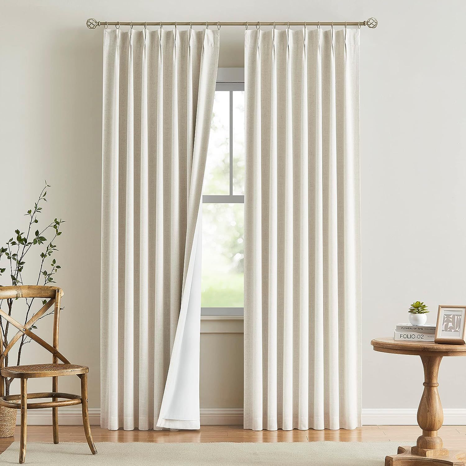 Vision Home Natural Pinch Pleated Full Blackout Curtains Linen Blended Room Darkening Window Curt... | Amazon (US)