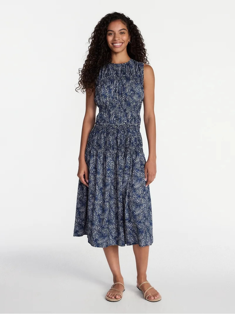 Time and Tru Women's Sleeveless Smocked Midi Dress, Sizes XS-XXXL | Walmart (US)
