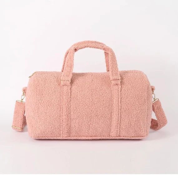 Teddy Duffle Bag Pink Duffle Bag Sherpa Soft Pink Travel Bag Pink Gym Bag Carryon Travel Bag | Etsy (US)