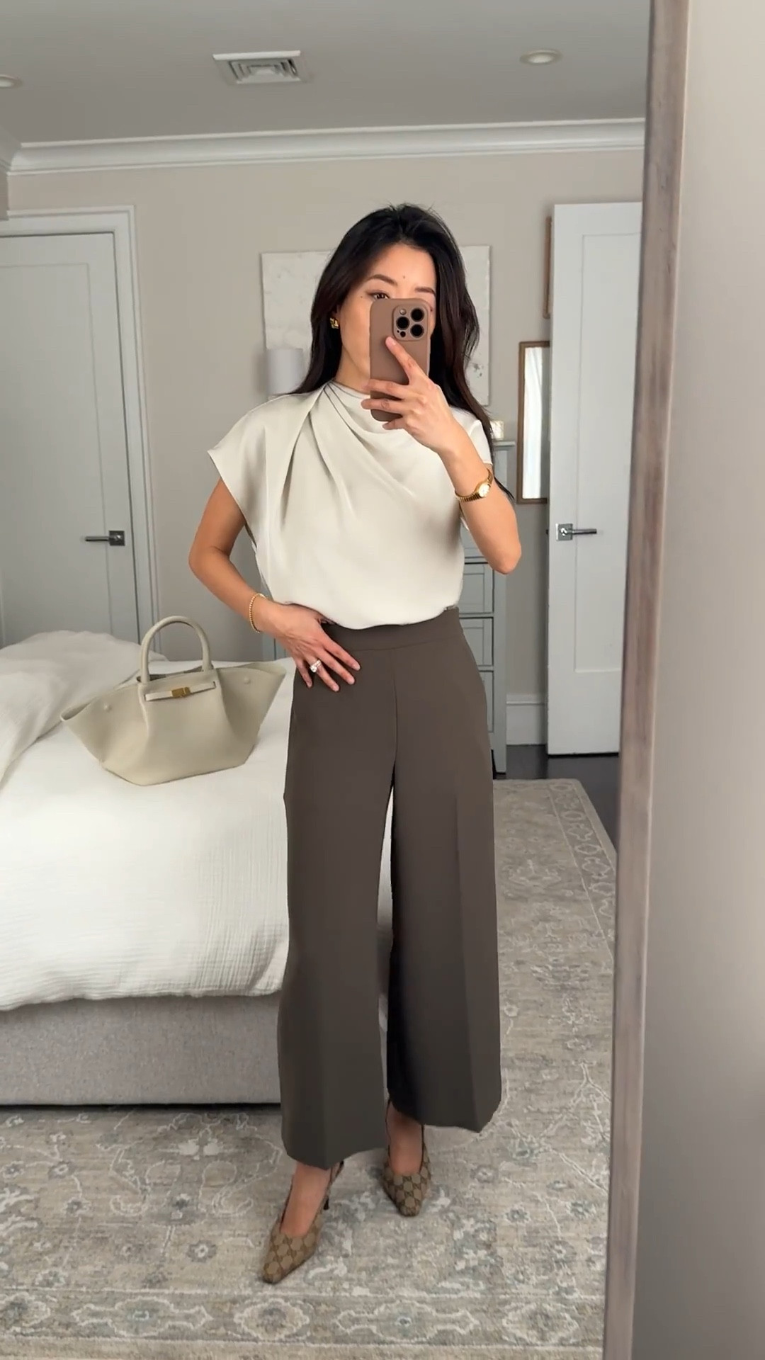 Aritzia workwear try on

• Podium drape pant size 0. I’m usually between 00 and 0 for Aritzia effortless pants and go the bigger size for a little room. 

0 measures: 12.5” across waist, 10.5” rise, 23.5” inseam

• Nominee satin blouse xxs - luxe feeling with asymmetrical draping. Roomier loose fit with lightweight fabric that drapes and tucks in easily.

Linked an old navy layering tank I wear under tops for more coverage

• Gucci kitten heels 

Petite friendly work outfit, wide leg pants, business casual , elevated dinner outfit , corporate style 

#LTKWorkwear #LTKootd #LTKPetite