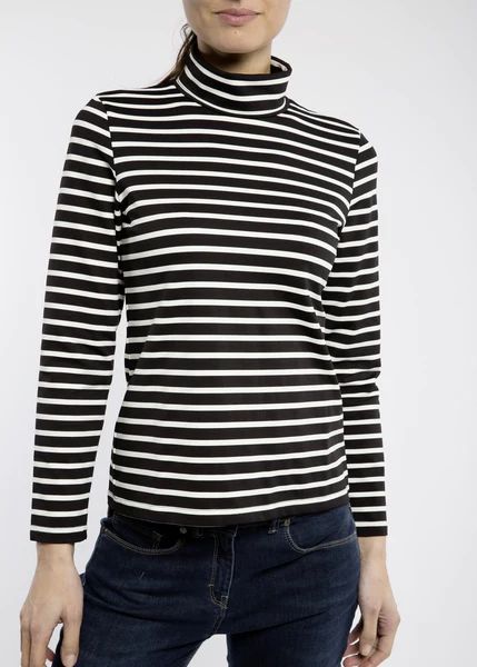 OURAL - Turtleneck Striped Shirt for Women | Stretch Fabric | Women Fit (BLACK / IVORY) | Saint James USA