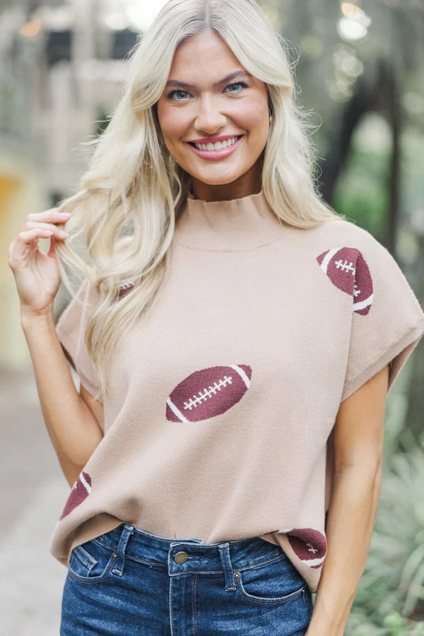 Play Ball Oatmeal Football Print Sweater | The Mint Julep Boutique