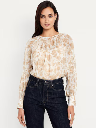 Shirred Chiffon Long-Sleeve Top | Old Navy (US)