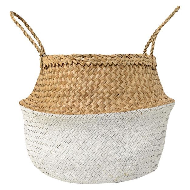 13.5&#34; x 19.69&#34; Seagrass Basket with Handles Natural &#38; White - 3R Studios | Target