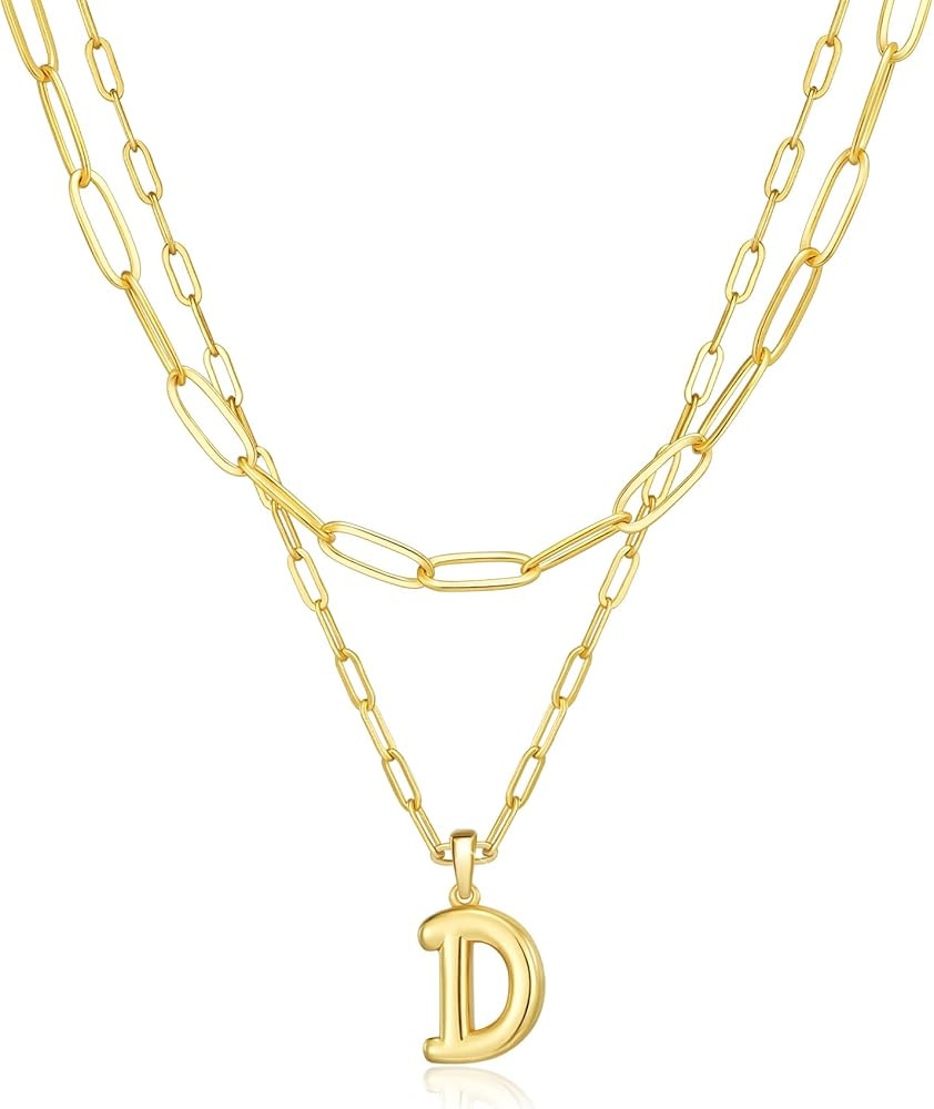 adoyi Gold Necklace for Women Layered Bubble Letter Initial Necklaces for Women Trendy Jewelry 18... | Amazon (US)