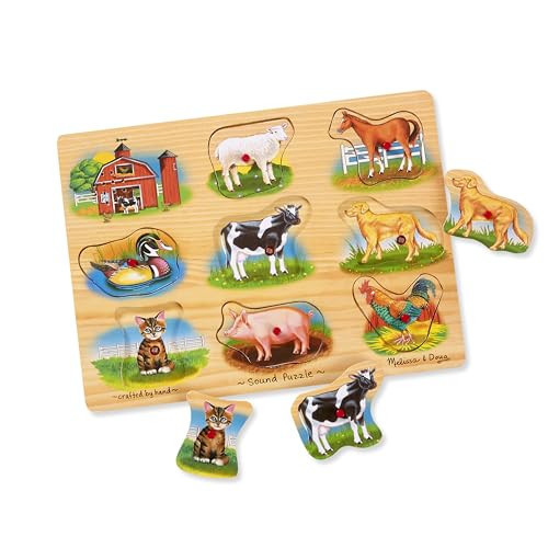 Melissa & Doug Farm Sound Puzzle - Wooden Peg Puzzle With Sound Effects (9 pcs) | Amazon (US)