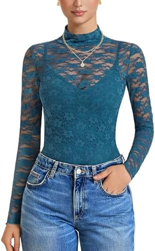 Avidlove Womens Long Sleeve Bodysuit Lace Tops Turtle Neck Shapewear Body Suits Going Out Top Fal... | Amazon (US)