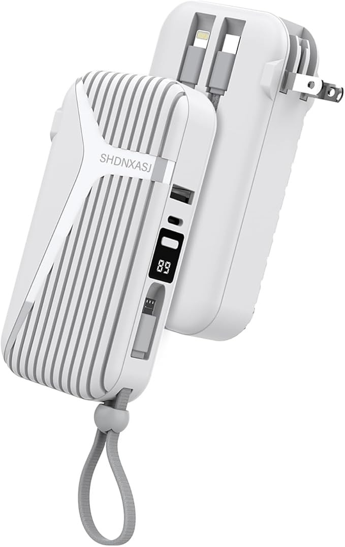 Power Bank for iphone, Portable Charger 10000mAh with Built-in Cables and Foldable AC Wall Plug, ... | Amazon (US)