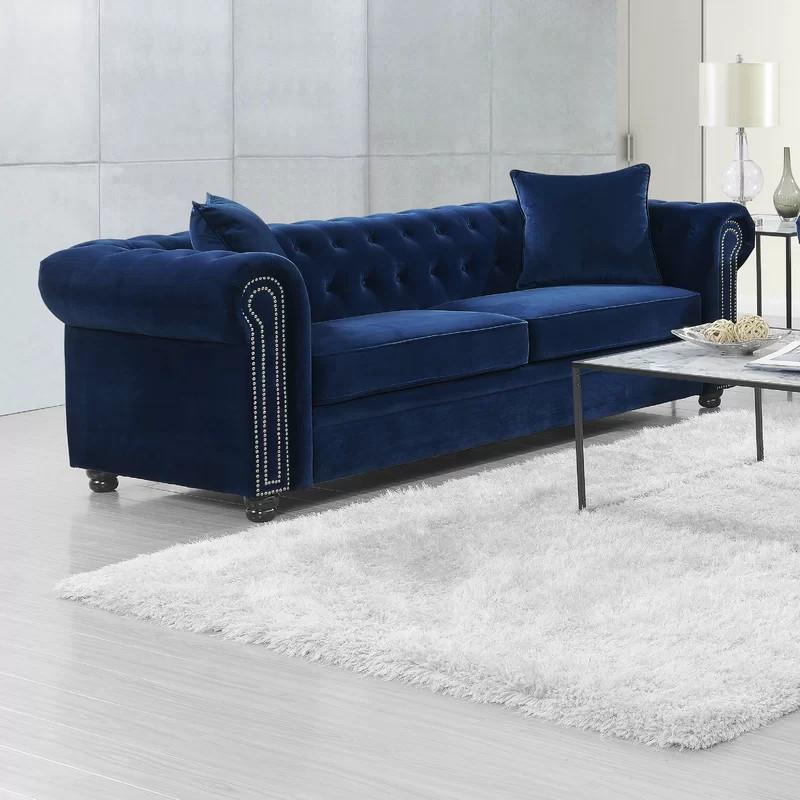 Avani 95'' Velvet Rolled Arm Chesterfield Sofa with Reversible Cushions | Wayfair North America