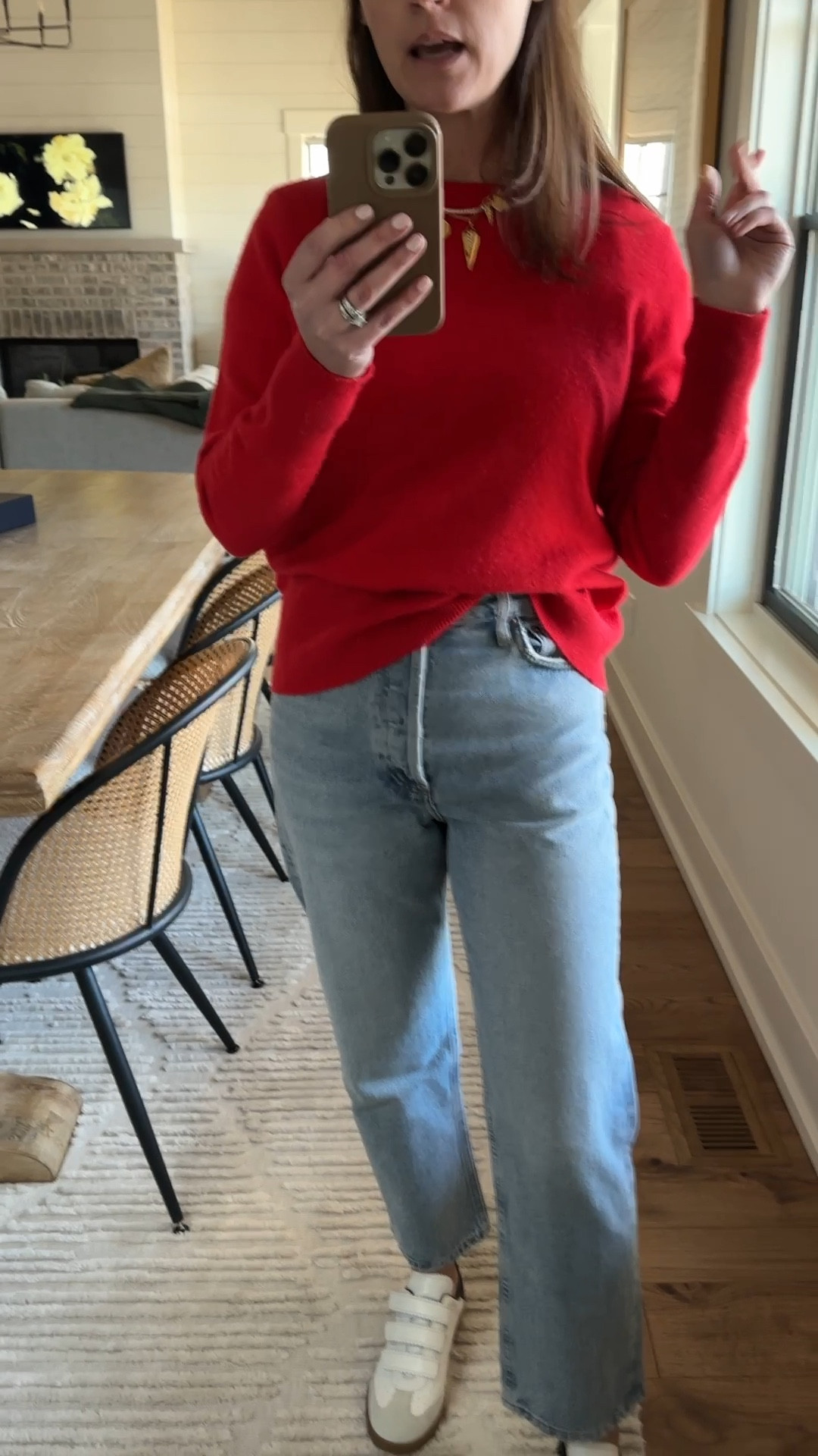 Sweater size small
Jeans I went down a size 24
Shoes true to size 

#LTKStyleTip #LTKOver40 #LTKSeasonal