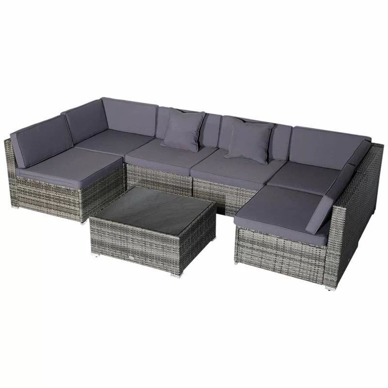 Merton 7 Piece Rattan Sectional Seating Group with Cushions | Wayfair North America