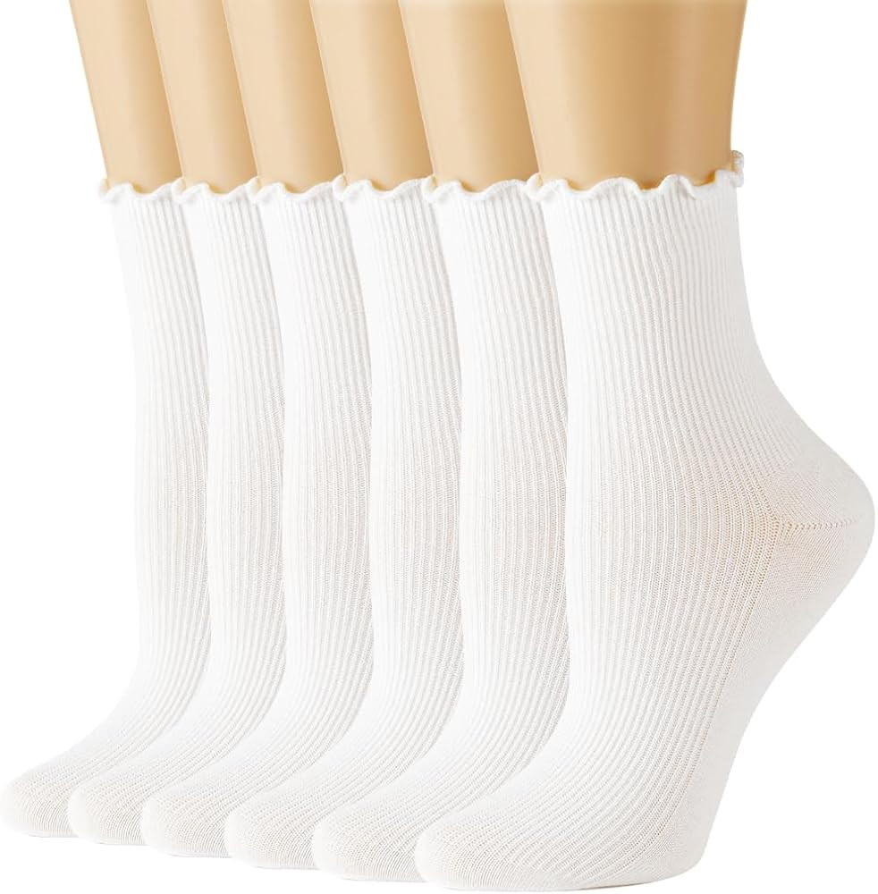 Losa Kute 6 Pairs Fall Socks Cotton Long Warm Crew Socks Cute Aesthetic Cute Slouch Socks | Amazon (US)