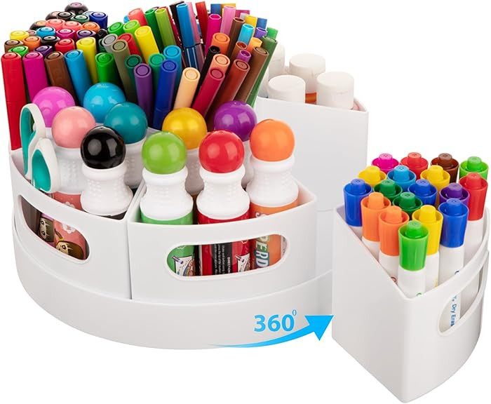 Art Supplies Organizer, Extra Large 360° Rotating Desk Organizer with 7 Removable Compartments, ... | Amazon (US)