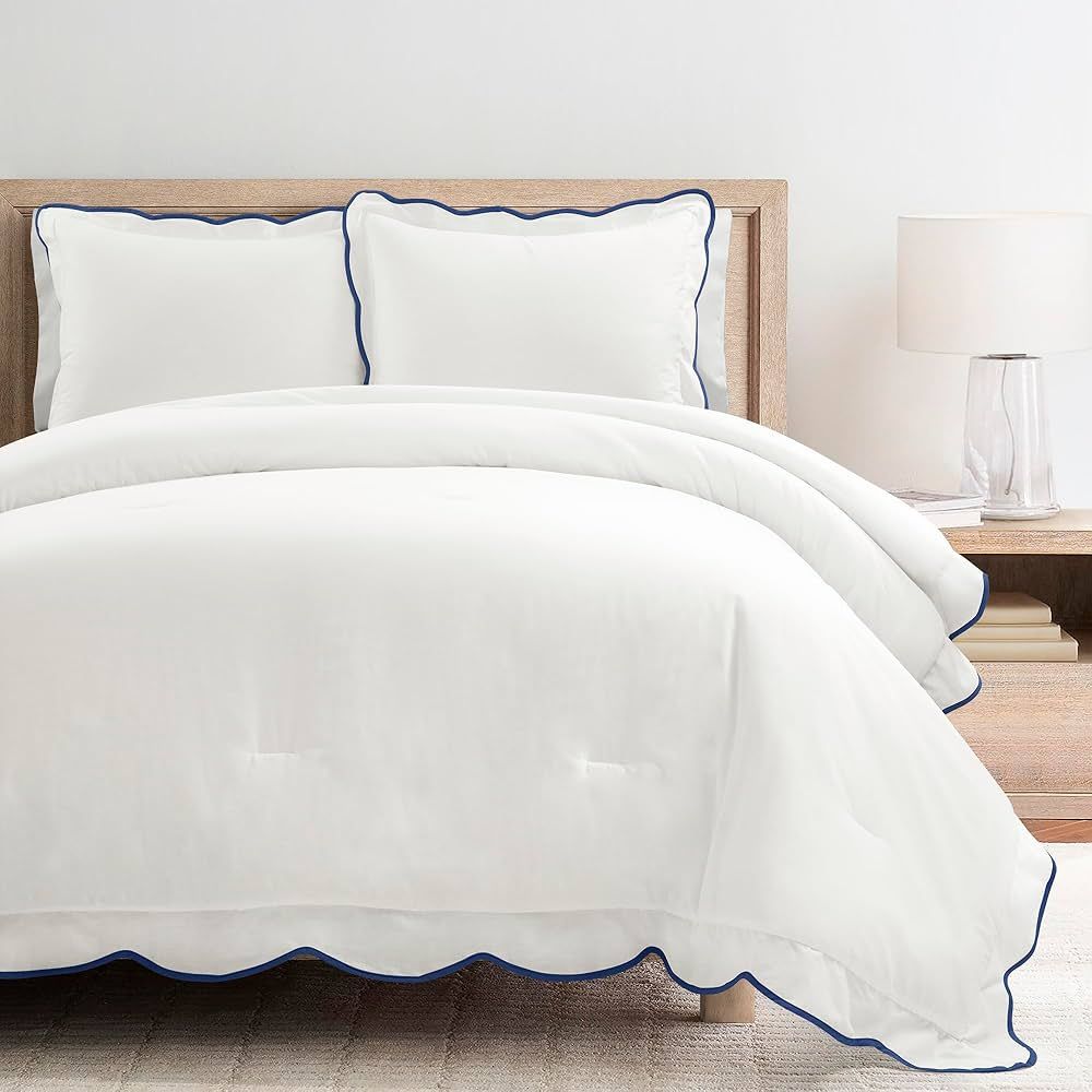 Lush Decor Coastal Chic Scallop Edge Comforter Set Navy/White 3 Piece Set Full/Queen - Soft Elega... | Amazon (US)